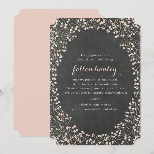 Zarter Rahmen | Einladung der Babydusche (Vorne/Hinten)