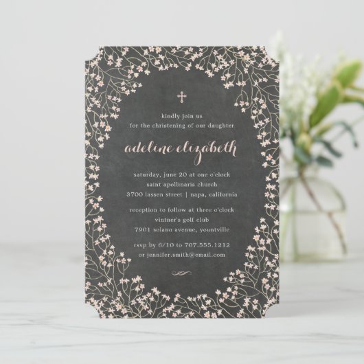 Zarter Rahmen | Feiern oder Taufen Einladung (Stehend Vorderseite)