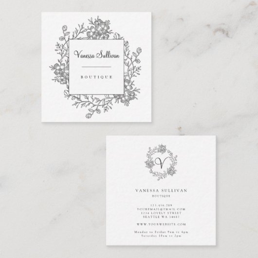 Zarter, romantischer, blumenreicher Gesichtszug Quadratische Visitenkarte (Vorne/Hinten)