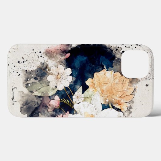 Zarter, rosa, orangefarbener, blumenblauer Aquarel Case-Mate iPhone Hülle (Rückseite (Horizontal))
