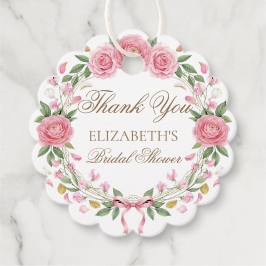 Zarter Rosé-Blumenkranz-Skript Danke Geschenkanhänger (Vorderseite)
