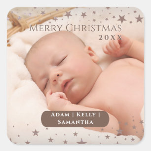 Zarter Sternen-Weihnachten Personalisiertes Foto-F Quadratischer Aufkleber