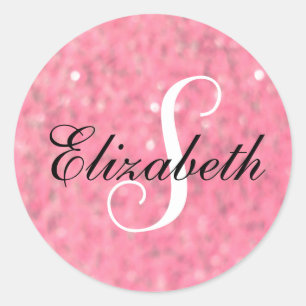 Zarter Unschärfe-Pink-Monogramm-Schimmer Runder Aufkleber