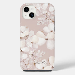 Zartes Beige Weißes Wasserfarben Blumen Monogramm iPhone 14 Plus Hülle