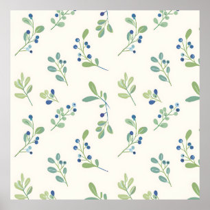Zartes Blaubeer-Eukalyptus-Muster Poster