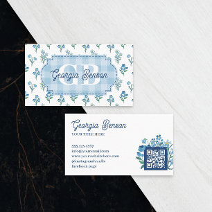Zartes blaues Blumenmonogramm Cottagecore Visitenkarte