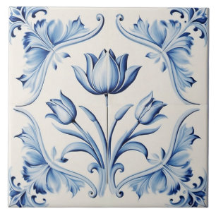 Zartes blaues Delft-Tulpen-Keramikfliese. Fliese
