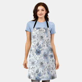 Zartes blaues florales Cottagecore personalisiert Schürze