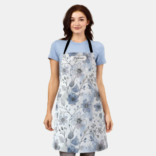 Zartes blaues florales Cottagecore personalisiert Schürze