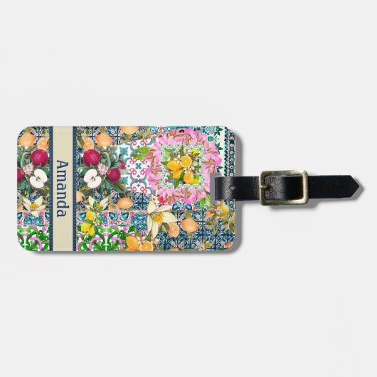 Zartes blaues, sizilianisches Zitrusfliesen Gepäckanhänger (Vorderseite horizontal)