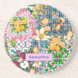 Zartes blaues, sizilianisches Zitrusfliesen Getränkeuntersetzer