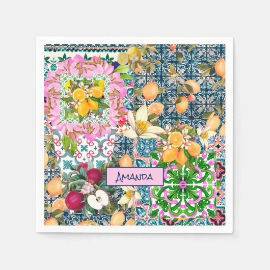 Zartes blaues, sizilianisches Zitrusfliesen Serviette (Vorderseite)