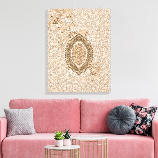 Zartes Blumendesign auf beige Texturierte Leinwand (Insitu (Wohnzimmer))