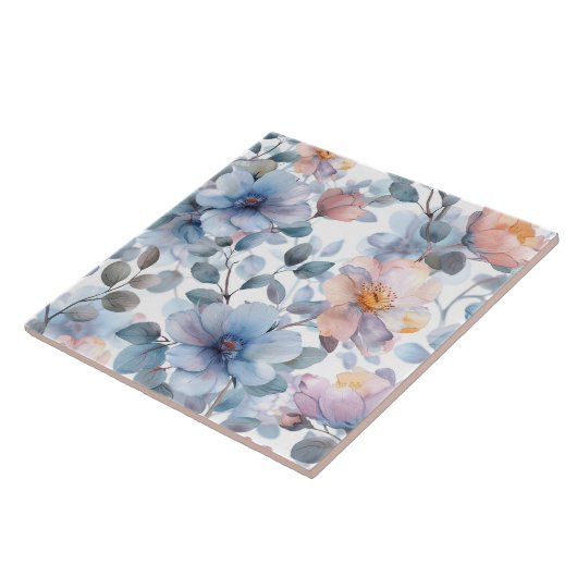 Zartes Blumenmuster in Aquarellfarben in Pastellfa Fliese (Seite)