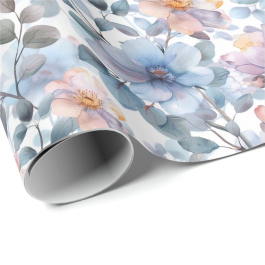 Zartes Blumenmuster in Aquarellfarben in Pastellfa Geschenkpapier (Rolleneckpunkt)