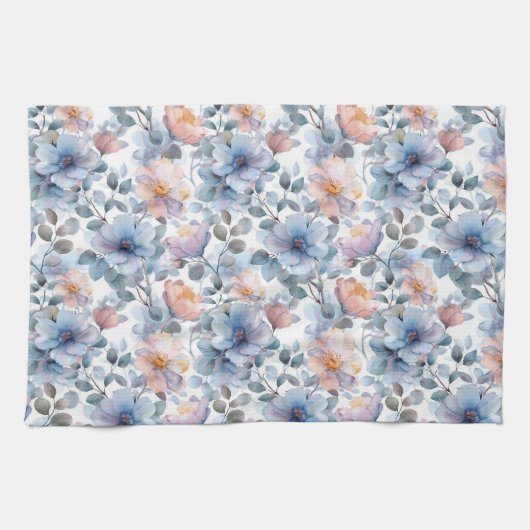 Zartes Blumenmuster in Aquarellfarben in Pastellfa Geschirrtuch (Horizontal)