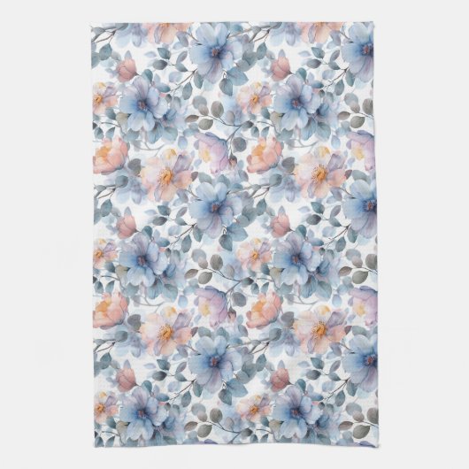 Zartes Blumenmuster in Aquarellfarben in Pastellfa Geschirrtuch (Vertikal)
