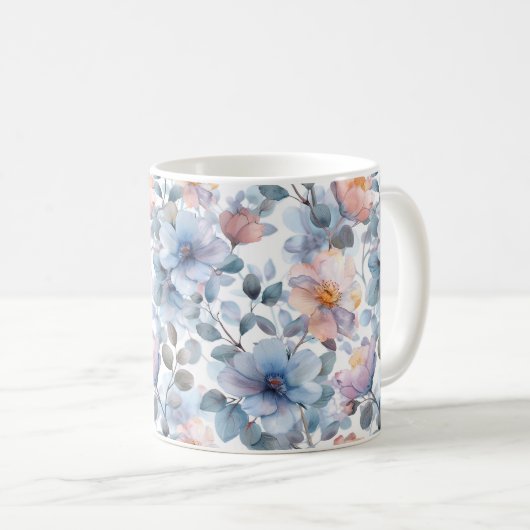 Zartes Blumenmuster in Aquarellfarben in Pastellfa Kaffeetasse (VorderseiteRechts)