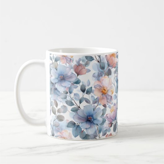 Zartes Blumenmuster in Aquarellfarben in Pastellfa Kaffeetasse (Links)