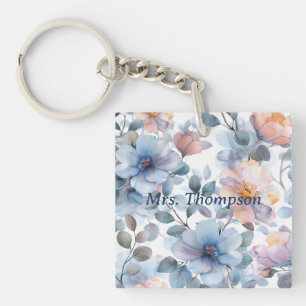 Zartes Blumenmuster in Aquarellfarben in Pastellfa Schlüsselanhänger
