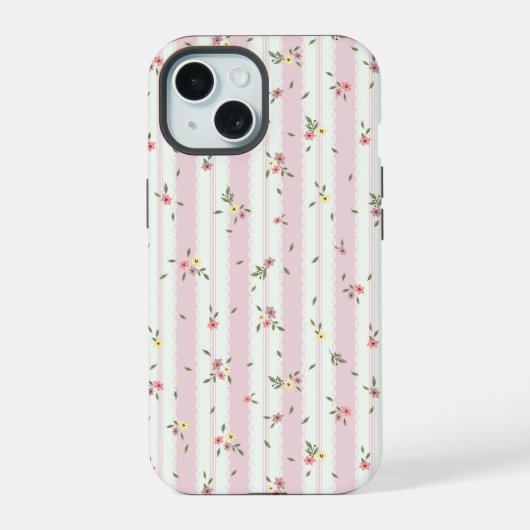 Zartes Blumenmuster Rosa iPhone 15 Hülle (Rückseite)