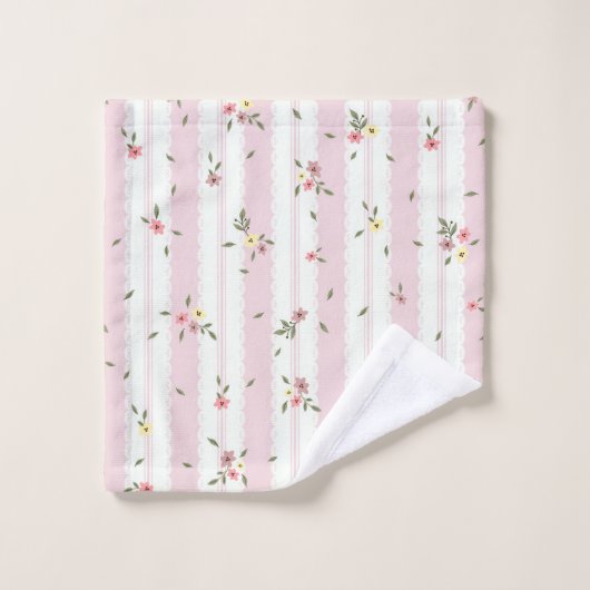 Zartes Blumenmuster Rosa Set (Waschlappen)