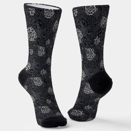 Zartes Blumenmuster Weiß Spitze Socken (Gewinkelt)