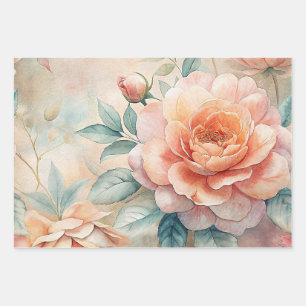 Zartes Blumenvintage-Inspiriert Pastell-Aquarell Geschenkpapier Set