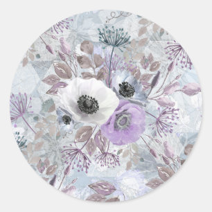 Zartes Bukett aus Anemonen. Runder Aufkleber