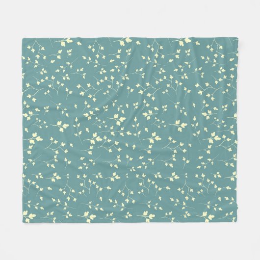 Zartes Creme-Blatt Staub-Teal Botanisches Muster Fleecedecke (Vorderseite (Horizontal))