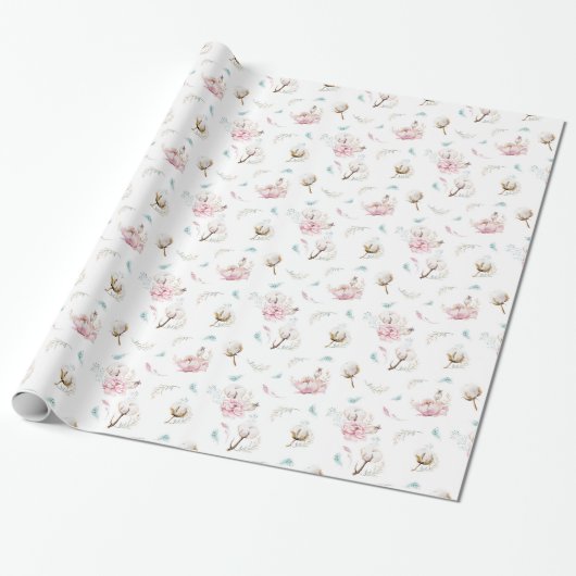 Zartes Floral & Baumwolle Geschenkpapier (Ungerollt)