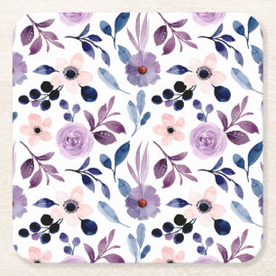 Zartes florales Design mit navyblauen Lavendelblät Rechteckiger Pappuntersetzer