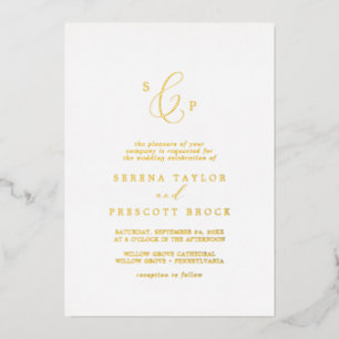 Zartes formelles Monogramm Hochzeit in Goldfolie  Folieneinladung