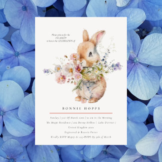 Zartes Frühlings-Baby-Häschen-Blumenbouquet Einladung