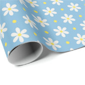 Zartes Gänseblümchen-Muster auf hellblauem Geschen Geschenkpapier (Rolleneckpunkt)