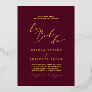 Zartes Goldfolie Burgunder La Boda De Hochzeit Folieneinladung