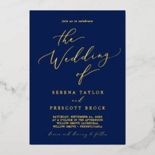 Zartes Goldfolie Navyblau Die Hochzeit von Folieneinladung