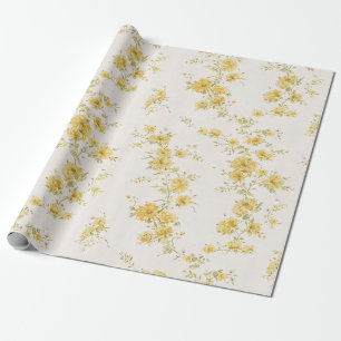 Zartes goldgelbes Vintage-Blumenmuster Geschenkpapier