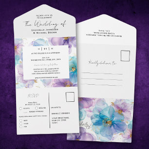 Zartes Helles Durchsichtiges Blaues Blumenhochzeit All In One Einladung