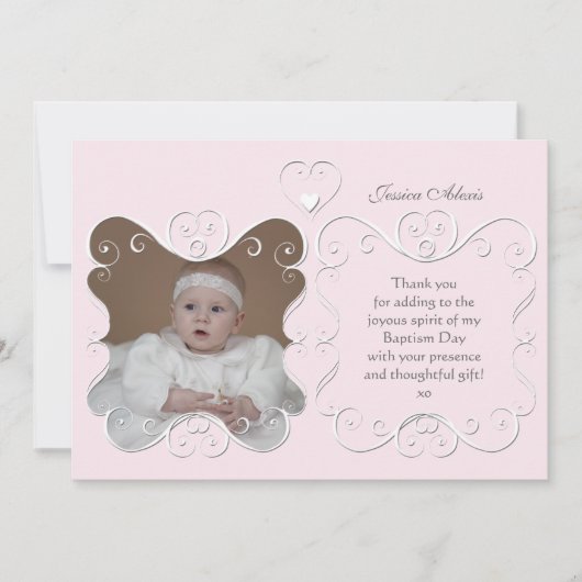 Zartes Herz-Foto danken Ihnen rosa Dankeskarte (Vorderseite)