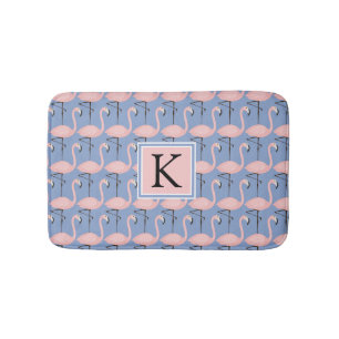 Zartes Monogramm des Flamingo-Muster- Badematte