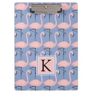 Zartes Monogramm des Flamingo-Muster- Klemmbrett