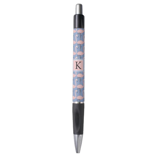 Zartes Monogramm des Flamingo-Muster-| Kugelschreiber (Vorderseite Vertikal)