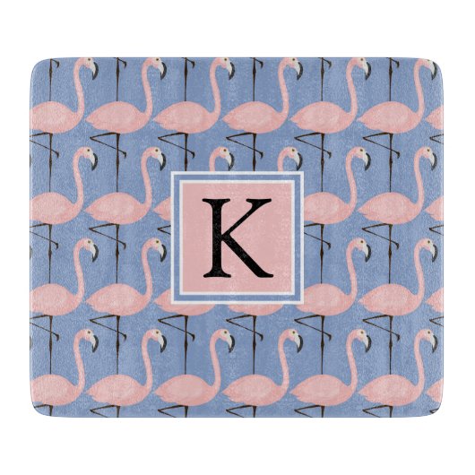 Zartes Monogramm des Flamingo-Muster-| Schneidebrett (Vorderseite)