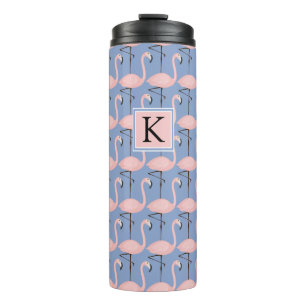 Zartes Monogramm des Flamingo-Muster-  Thermosbecher