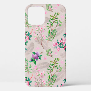 Zartes Muster mit Rhododendronblüten und Federn Case-Mate iPhone Hülle