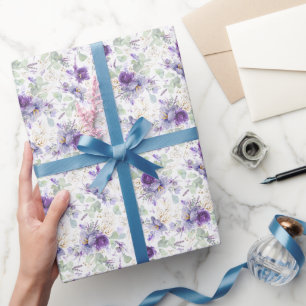 Zartes Pastell-Lila Botanisches Blattgold mit Blum Geschenkpapier