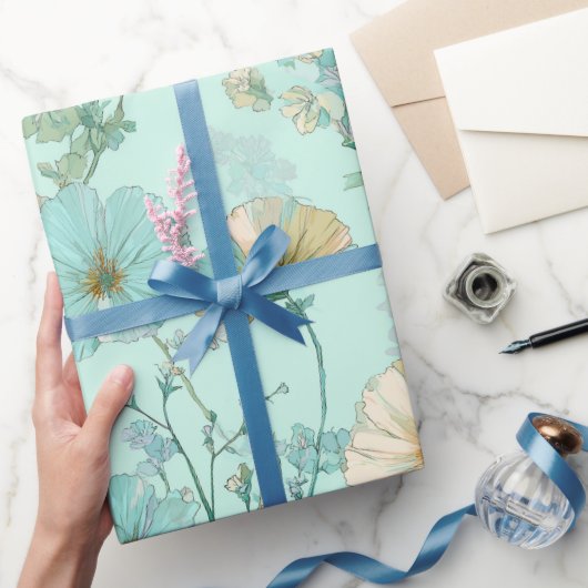 Zartes Pastell-Wildblumen-Minz-Blumenmuster Geschenkpapier (Schenken)