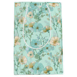 Zartes Pastell-Wildblumen-Minz-Blumenmuster Mittlere Geschenktüte