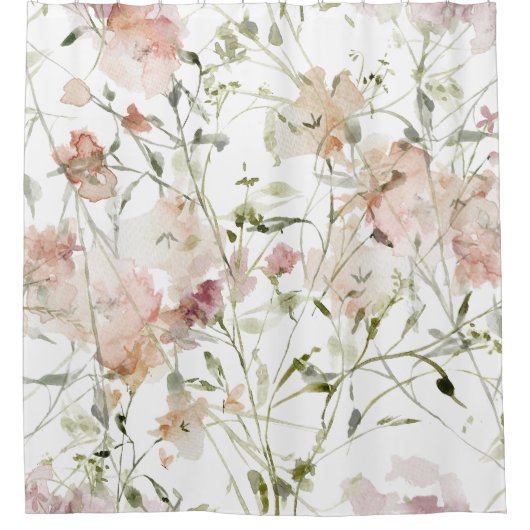 Zartes Pfirsichblumenmuster mit grünen Blätter Duschvorhang (Vorderseite)